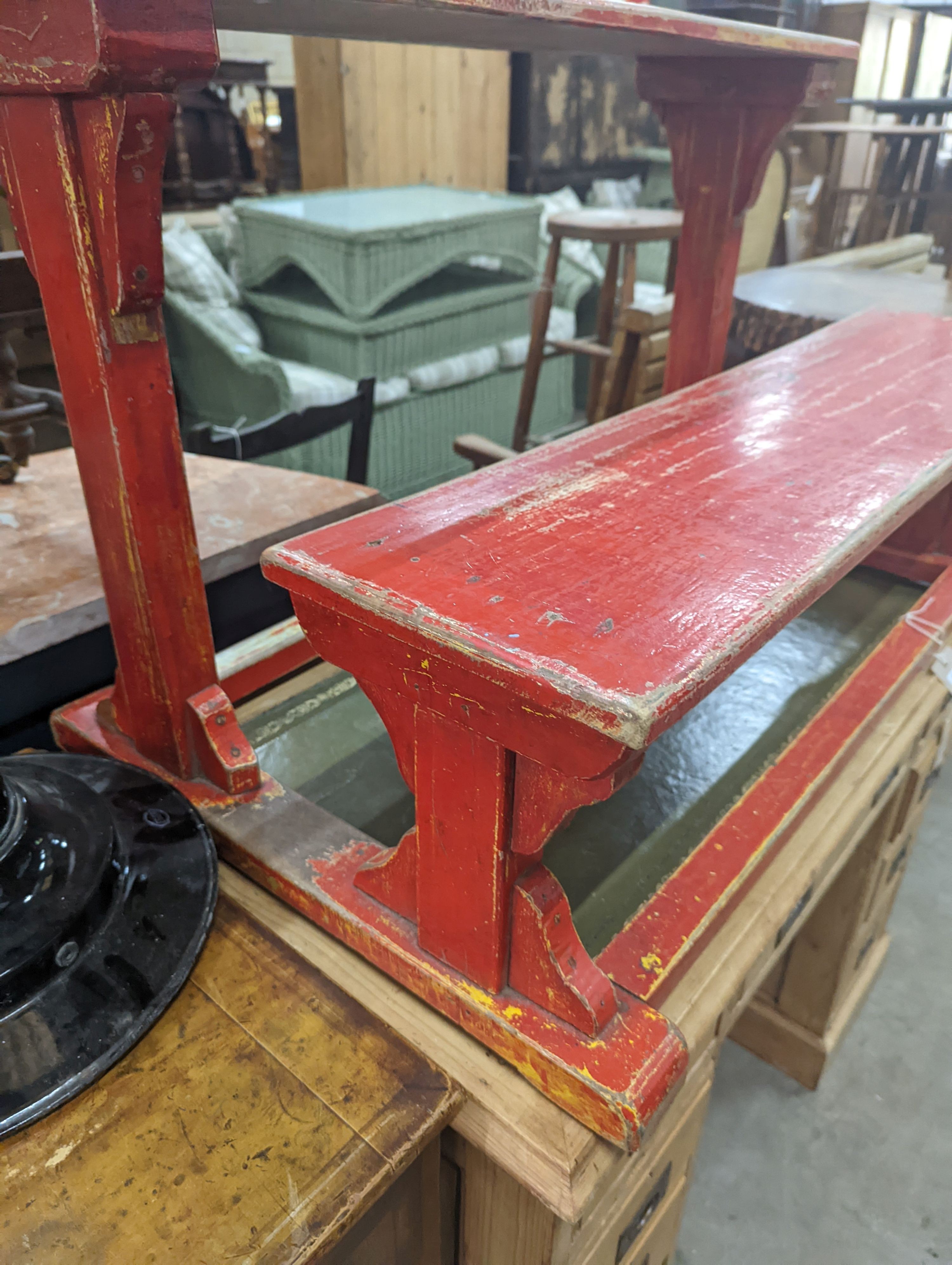A vintage double student's desk, width 94cm, depth 60cm, height 58cm